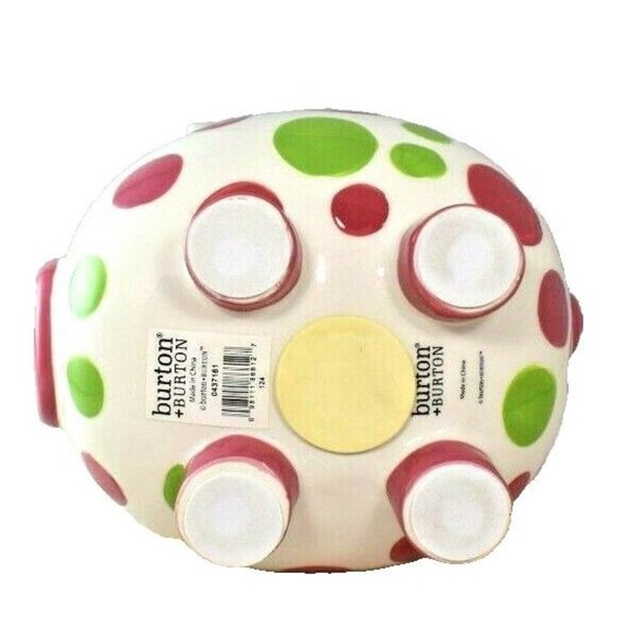 Burton + Burton Girls Pink and Green Polka Dot Piggy Bank with Bow Still Coin - Picture 6 of 6
